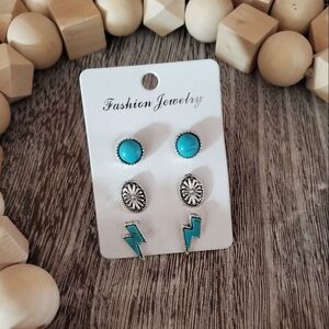 Western Turquoise and Silver Earring Set